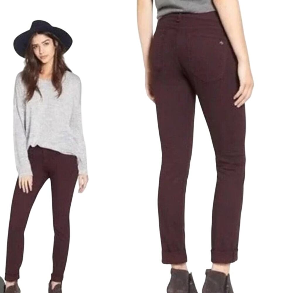Rag & Bone Womens Jeans Dre Aged Burgundy Sz 24 Mid Rise Stretch Minimalist NWT